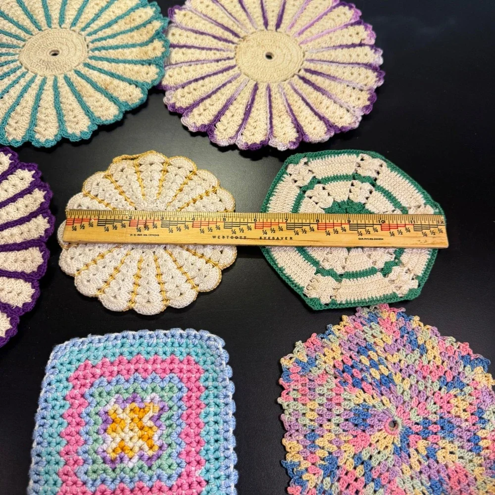 Handmade Crochet Pot Holders Trivets Set of 7 Multicolor Vintage Cottagecore
